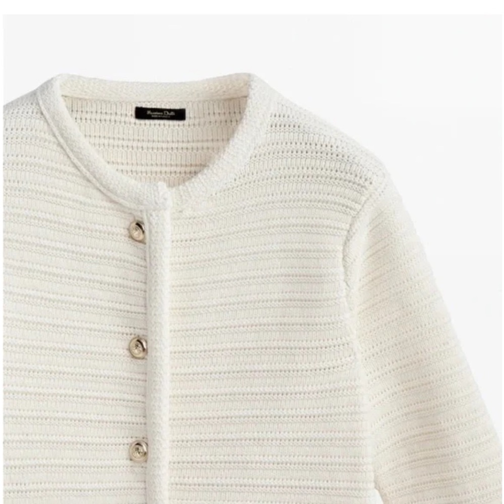 Massimo Dutti Textured knit cardigan with gold buttons CREAM S 5659/513 - Picture 8 of 11